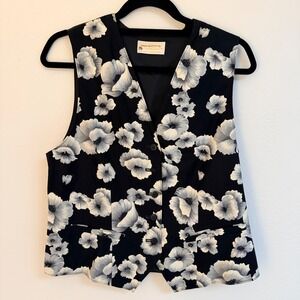 Vtg‎ Pendleton Sophisticates Floral Vest Black Womens 10 Cottage Country Grandma